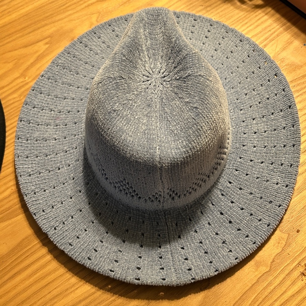 Blue Felt Stylish Knit Wide-Brim Hat polyester made in china One Size